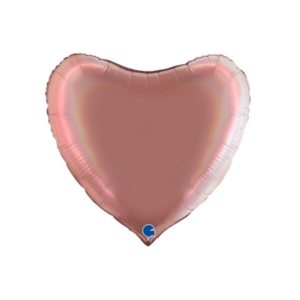 Сердце фольгированное (цвет: розовое золото голография), 102 см